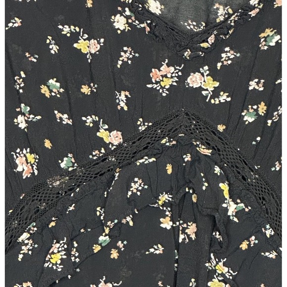 Zara Dark Floral Midi Dress Medium Black Ruffle Whimsigoth Fairy Dark Romantic - Picture 3 of 10